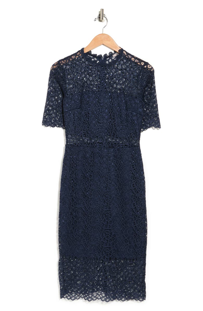 BY DESIGN Lace Sheer Panel Knee Length Dress, Alternate, color, Navy Blazer