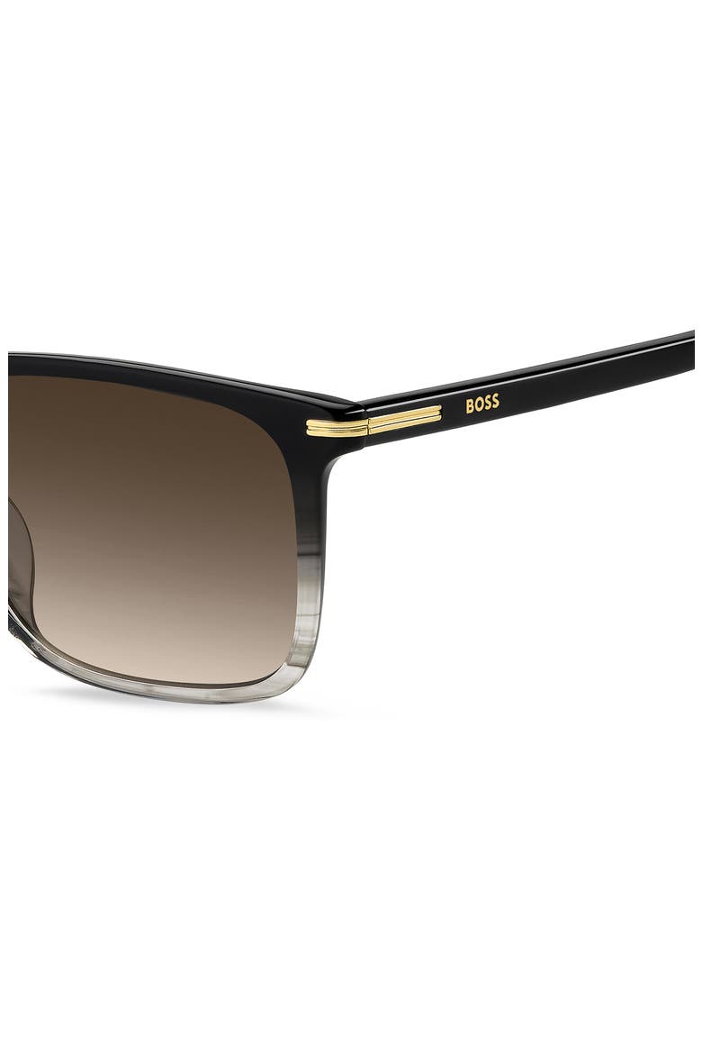 55mm Rectangular Sunglasses, Alternate, color, BLACK SHADED GREY/ BROWN SF