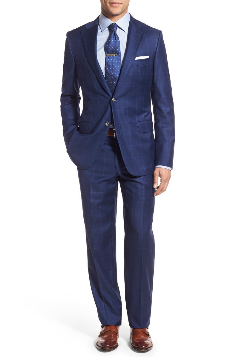 Hickey Freeman Classic Fit Windowpane Wool Suit, Main, color,