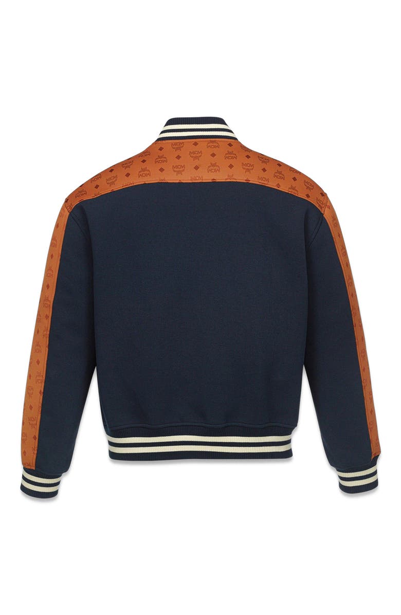 MCM Ponte Varsity Jacket in Monogram Neoprene Jacquard, Alternate, color, Blue