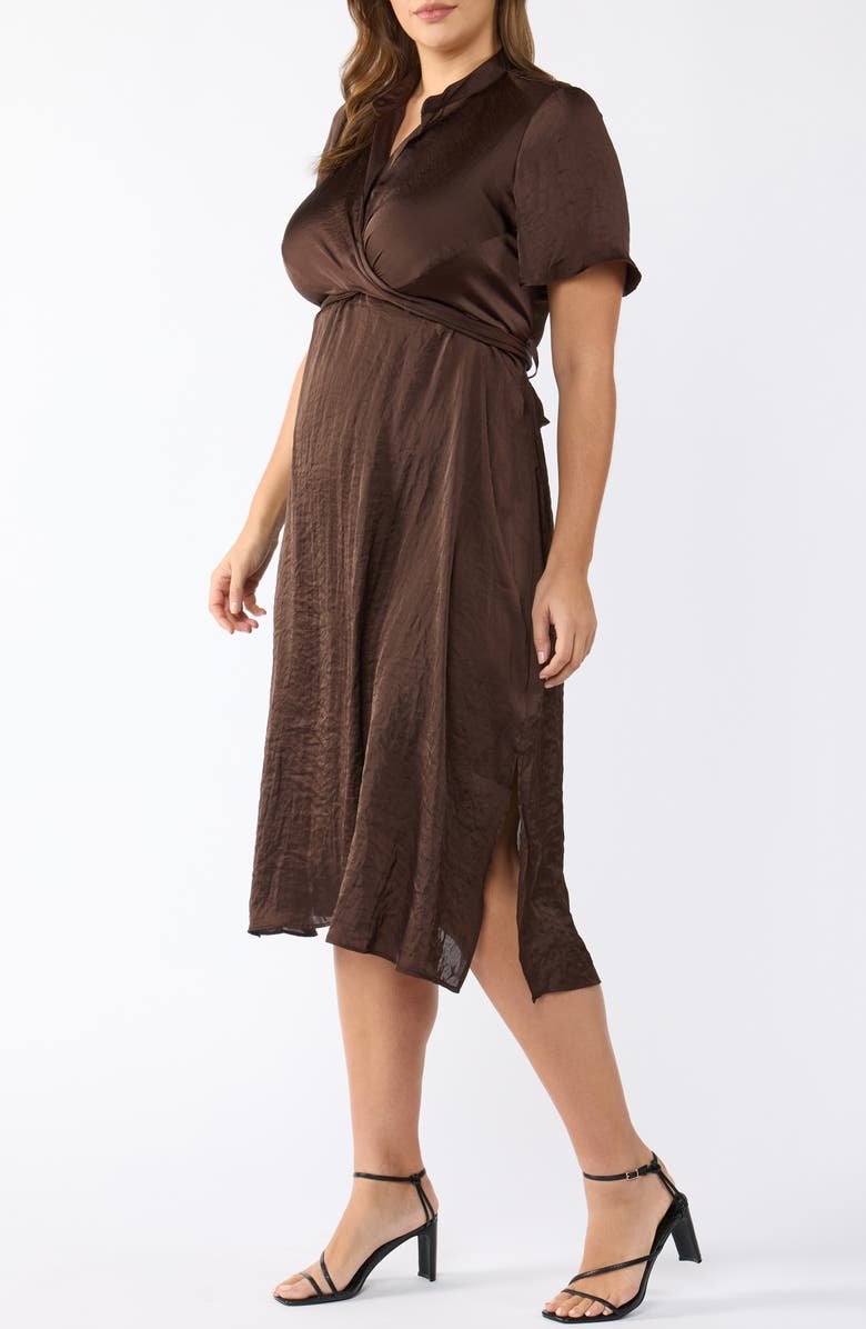 Estelle Mirage Oasis Rumple Satin Midi Dress, Alternate, color, Chocolate
