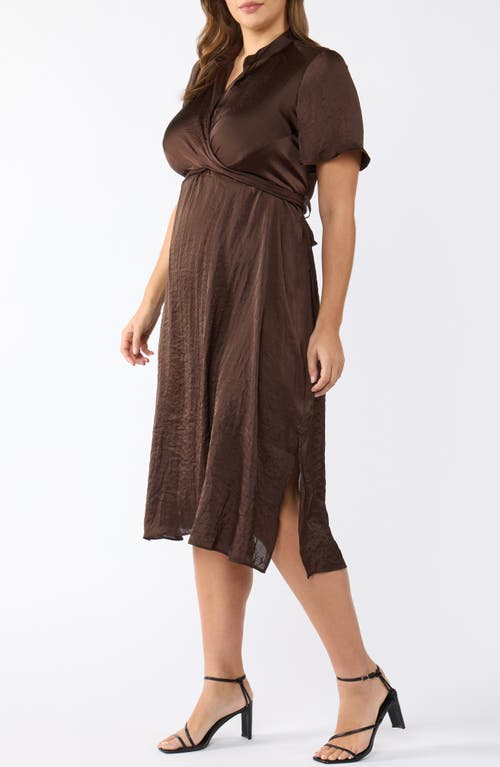 Estelle Mirage Oasis Rumple Satin Midi Dress In Chocolate