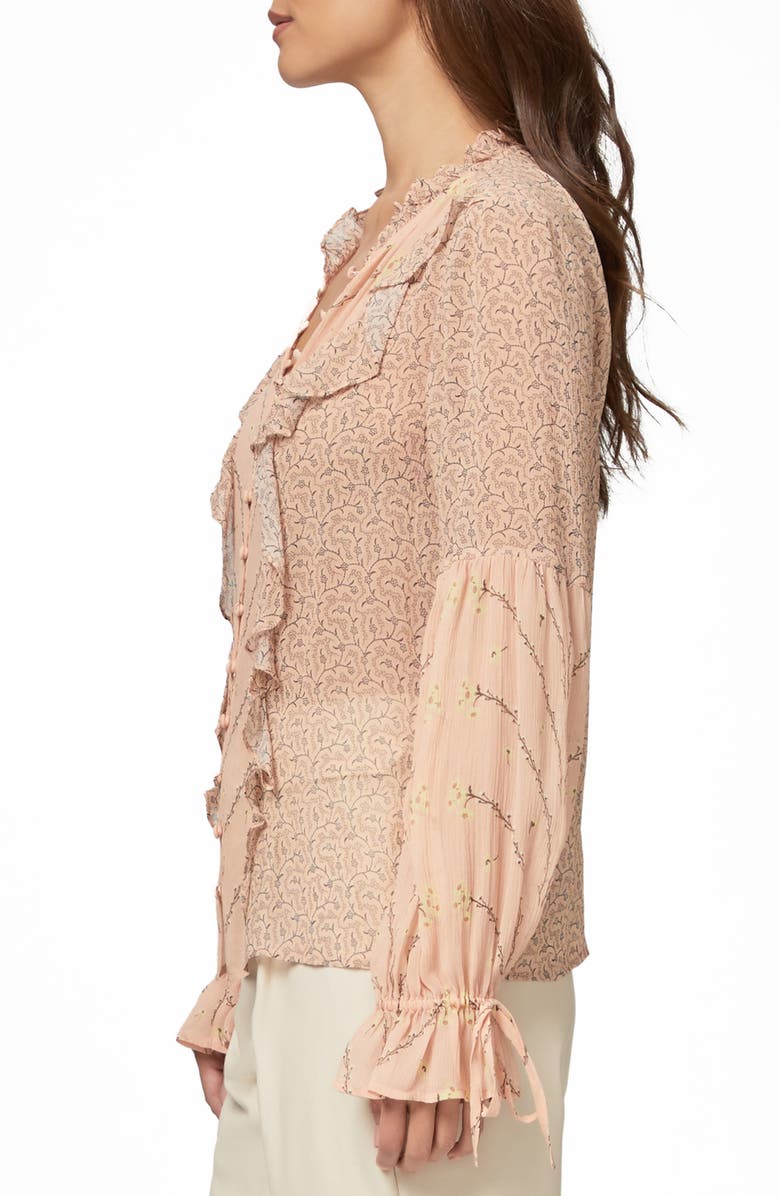 PAIGE Haiku Vine Print Ruffle Front Silk Blouse, Alternate, color, Peacmltmix