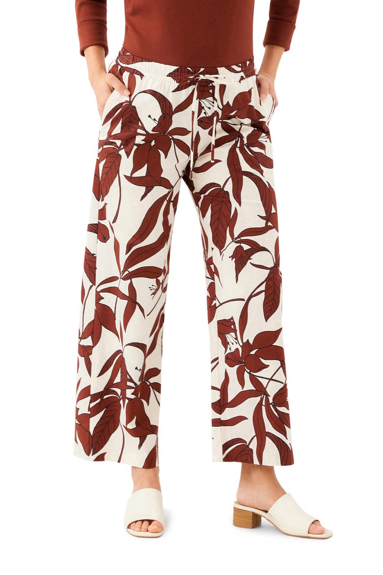 Floral Print Stretch Cotton Drawstring Wide Leg Pants, Alternate, color, BROWN PRINT