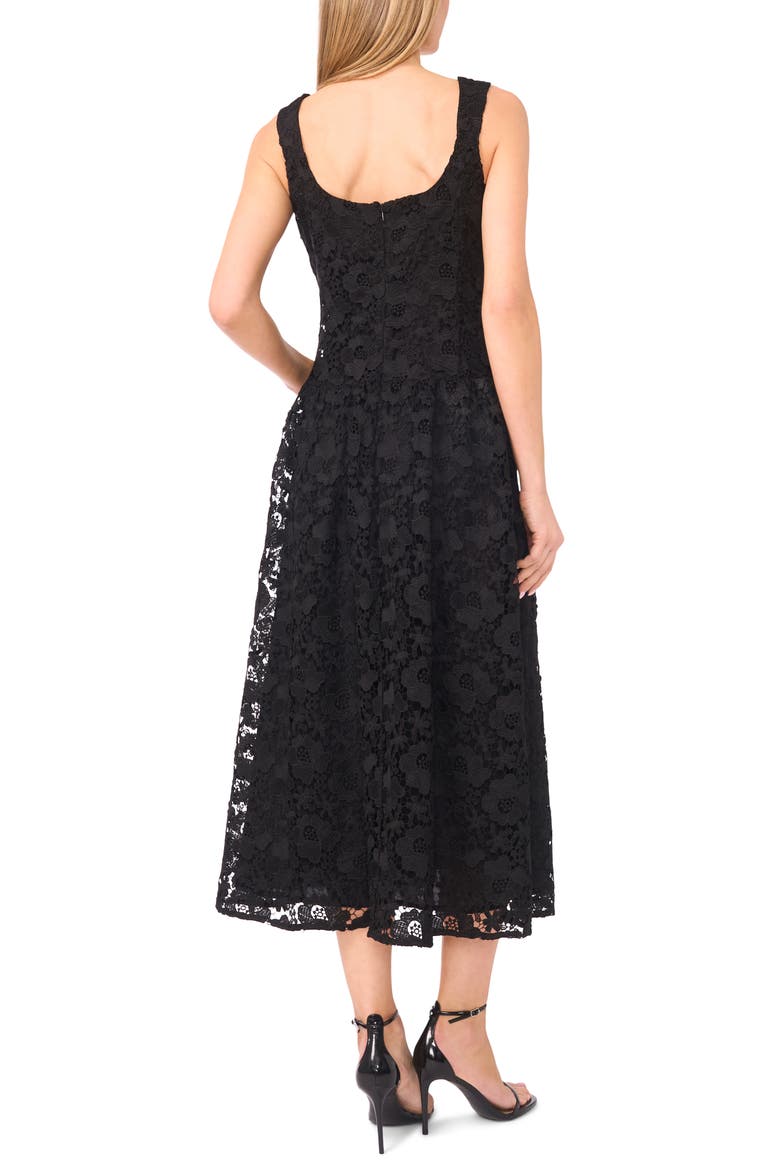 Bow Detail Floral Lace Midi Dress, Alternate, color, RICH BLACK/ IVORY