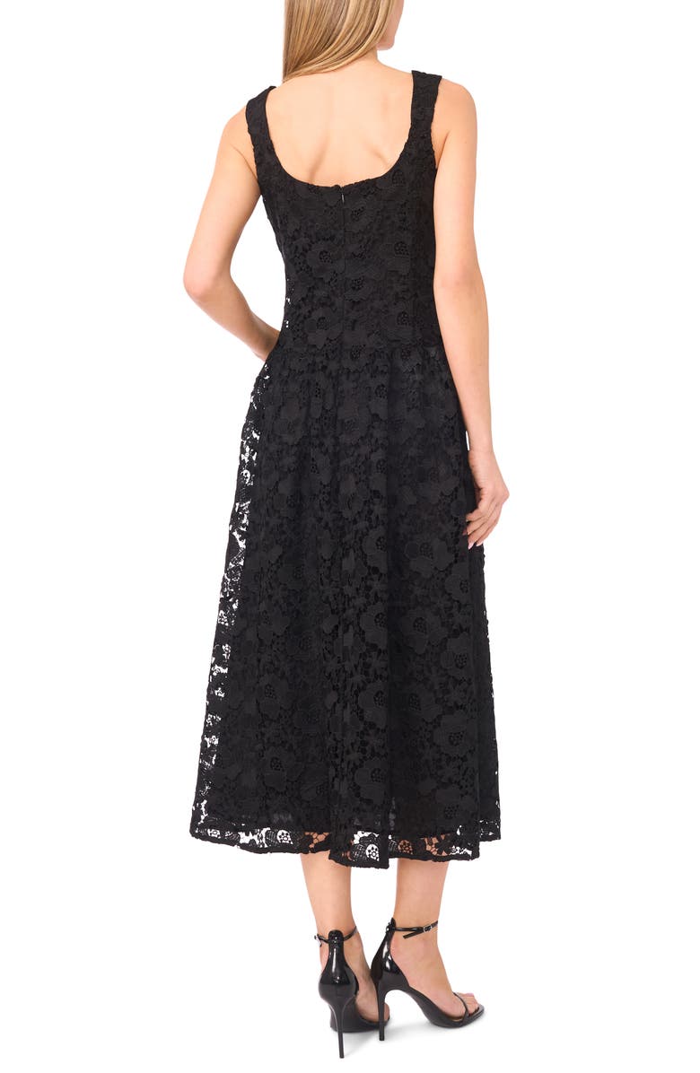 CeCe Bow Detail Floral Lace Midi Dress, Alternate, color, Rich Black/ Ivory