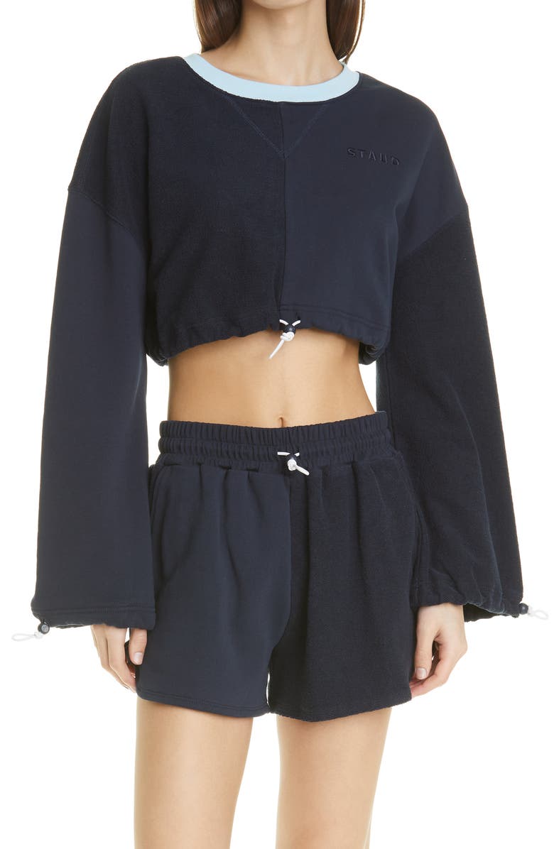 STAUD Crop Bungee Sweatshirt, Main, color, Deep Sea