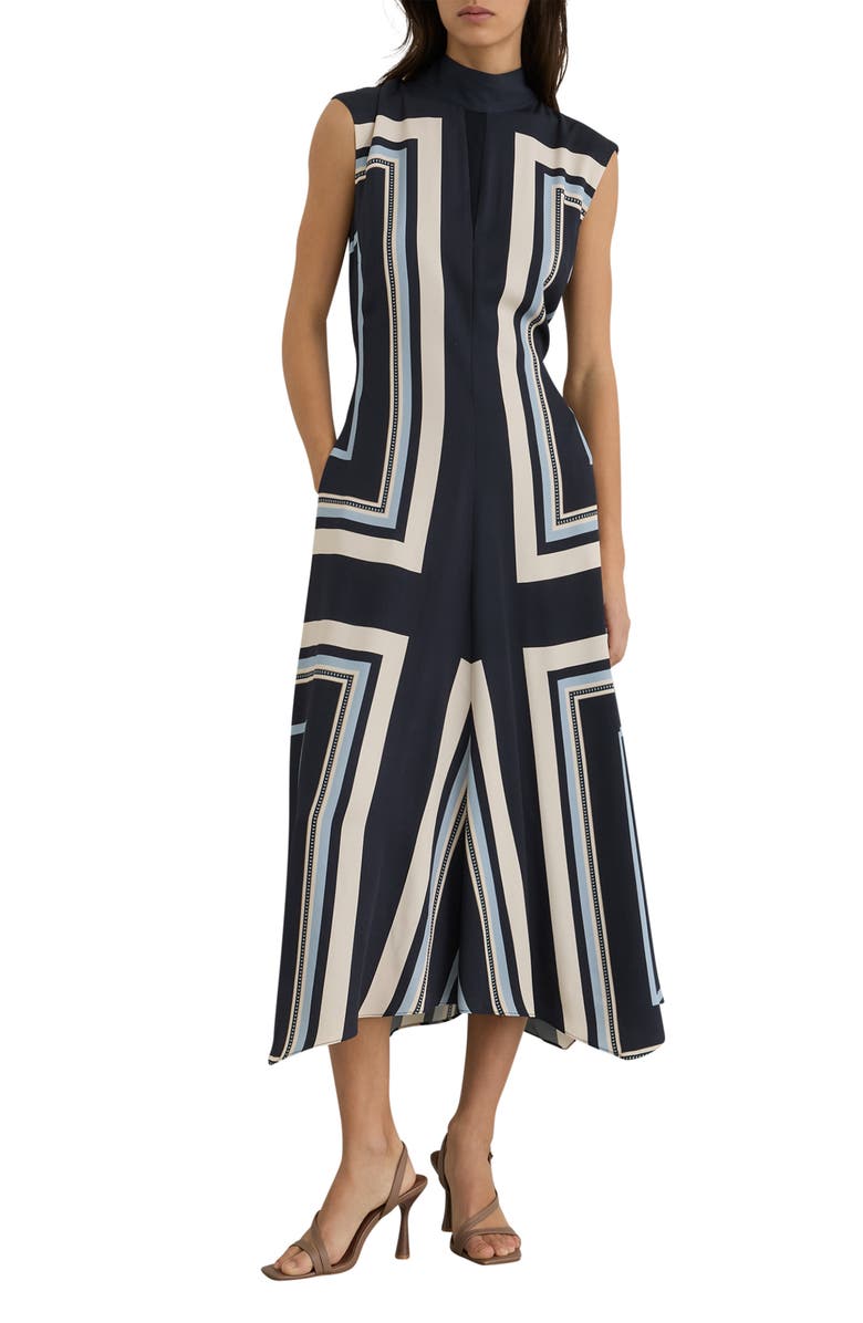 Reiss Lissy Printed Mock Neck Dress, Main, color, Navy