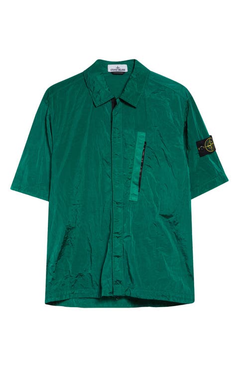 Compass Logo Patch Short Sleeve Nylon Zip-Up Camp Shirt