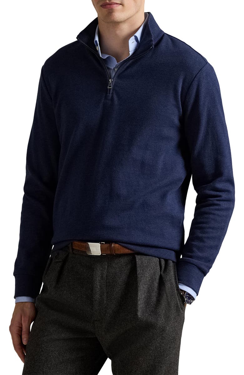 Polo Ralph Lauren Textured Double Knit Quarter Zip Pullover, Main, color, Spring Navy Heather/ Blackboot