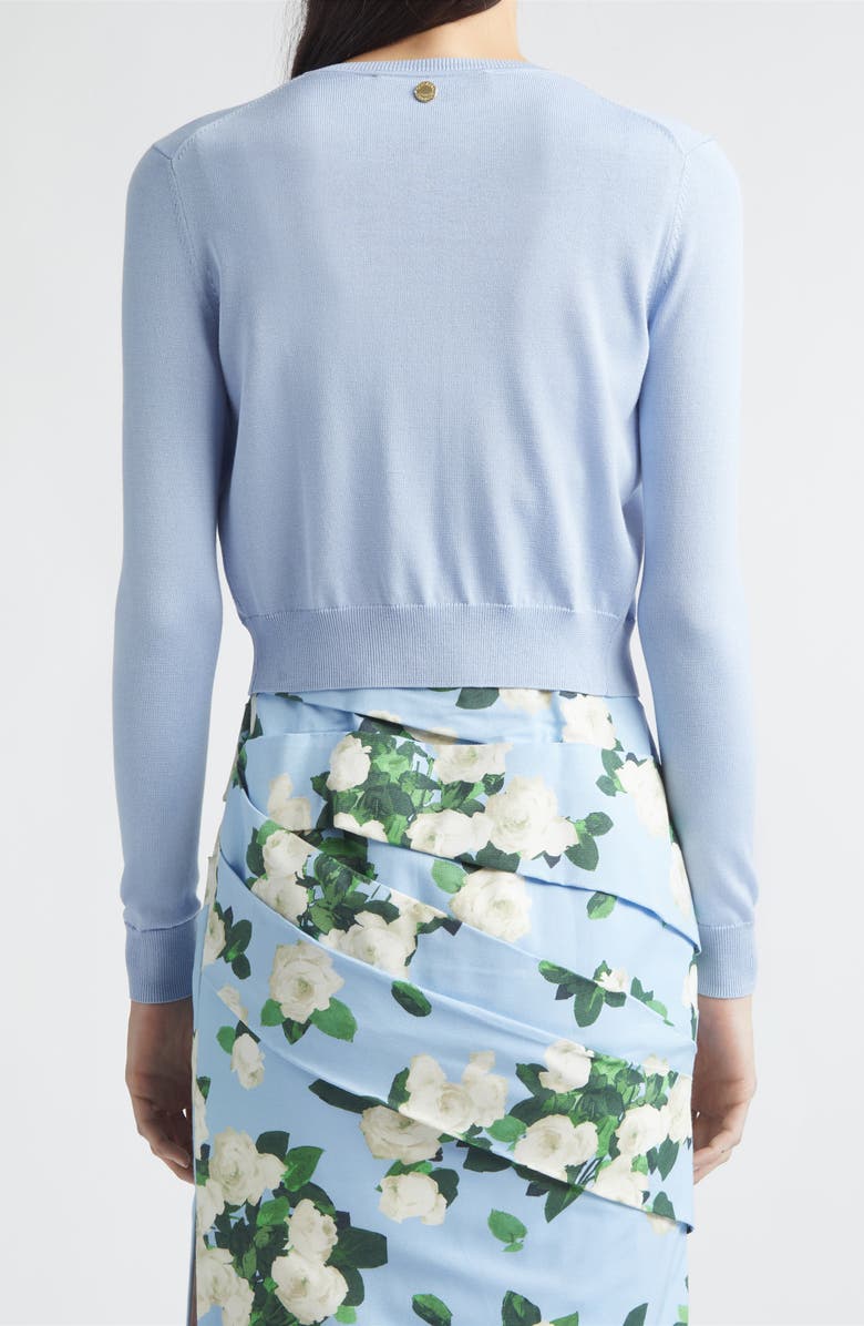 Carolina Herrera Silk & Cotton Crop Cardigan, Alternate, color, Cloudy Blue