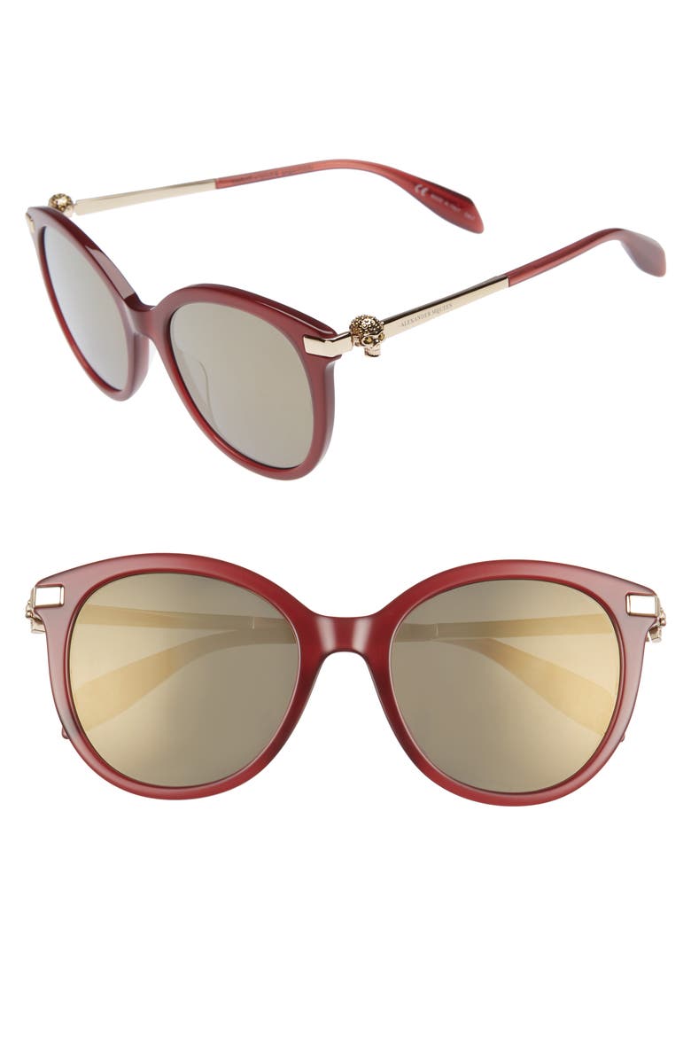 Alexander McQueen 53mm Rounded Cat Eye Sunglasses, Main, color, BURGUNDY