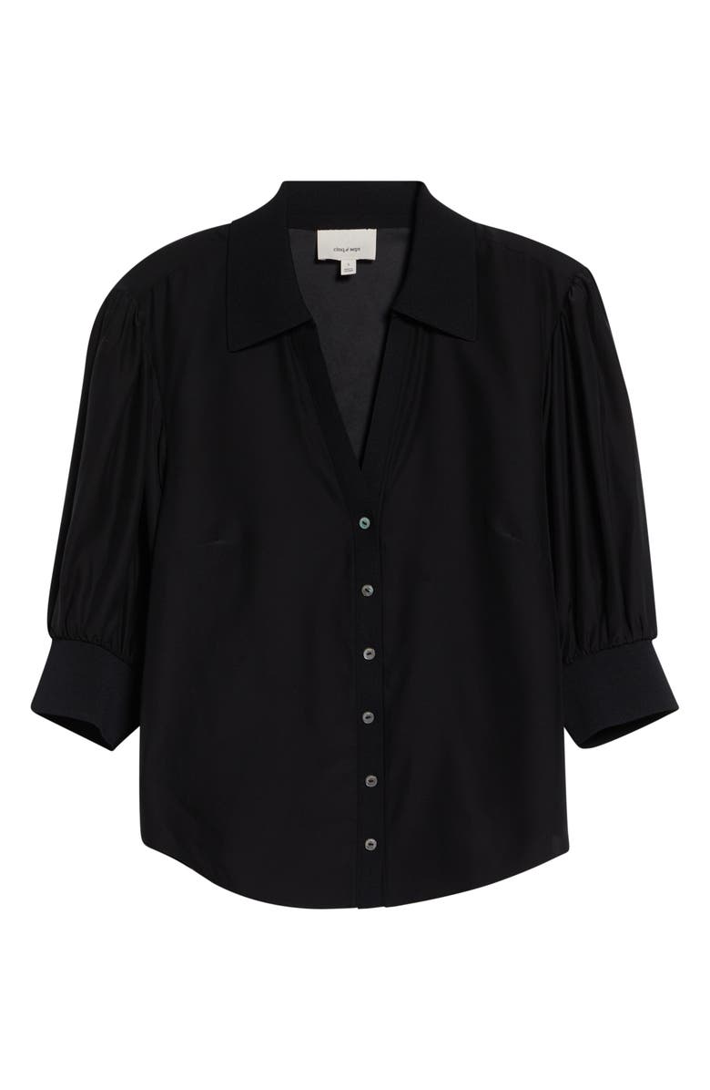 Cinq à Sept Weiley Silk Button-Up Shirt, Alternate, color, Black