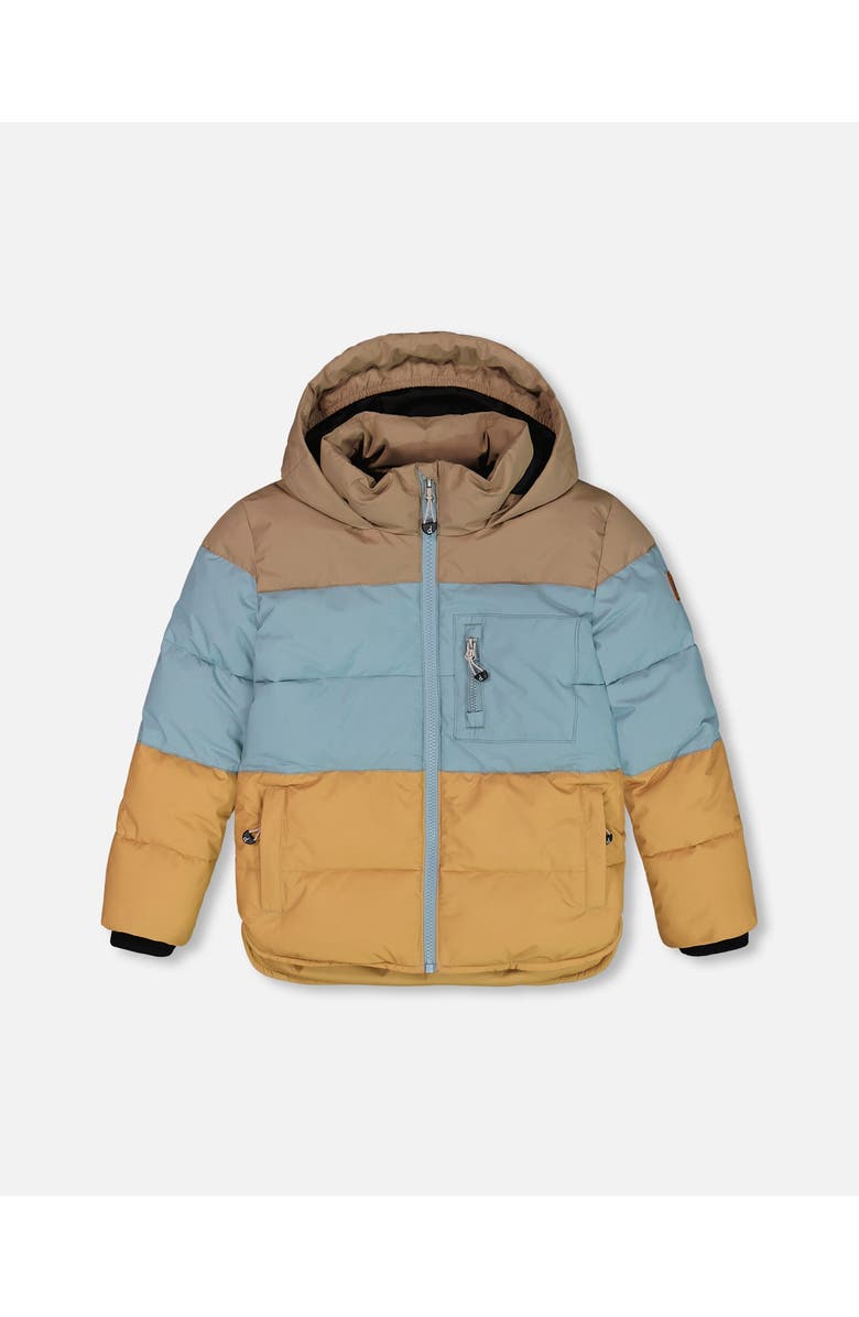 Deux par Deux Boy's Puffy Jacket Taupe, Blue And Golden Brown, Main, color, 