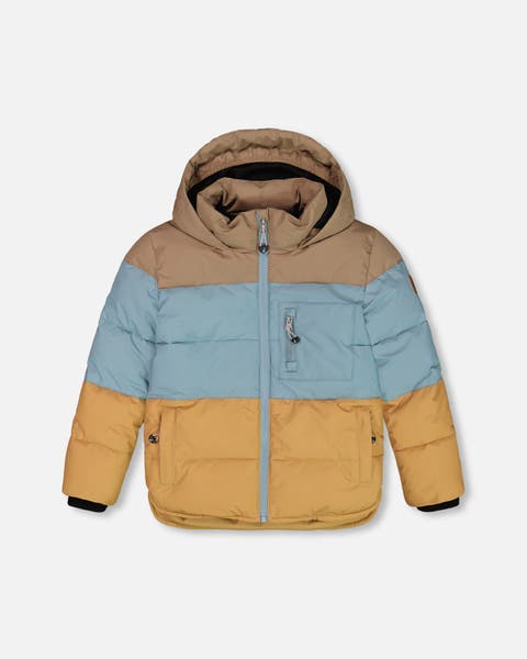 Puffy Jacket Taupe, Blue And Golden Brown Puffy Jacket Taupe, Blue And Golden Brown