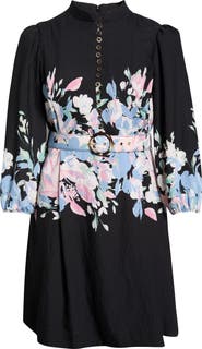 Tahari ASL Print Belted Long Sleeve Dress