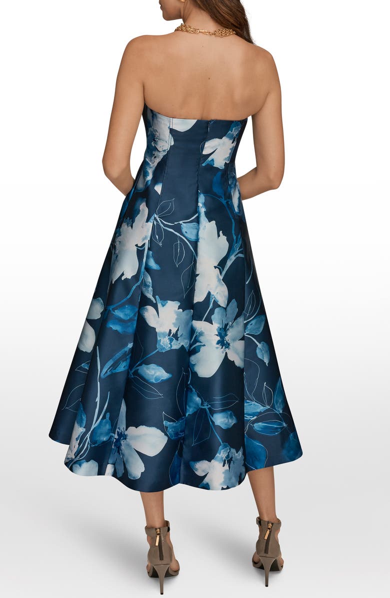 Donna Karan New York Floral Print Fit & Flare Party Dress, Alternate, color, Nightfall/ Washed Indigo Multi