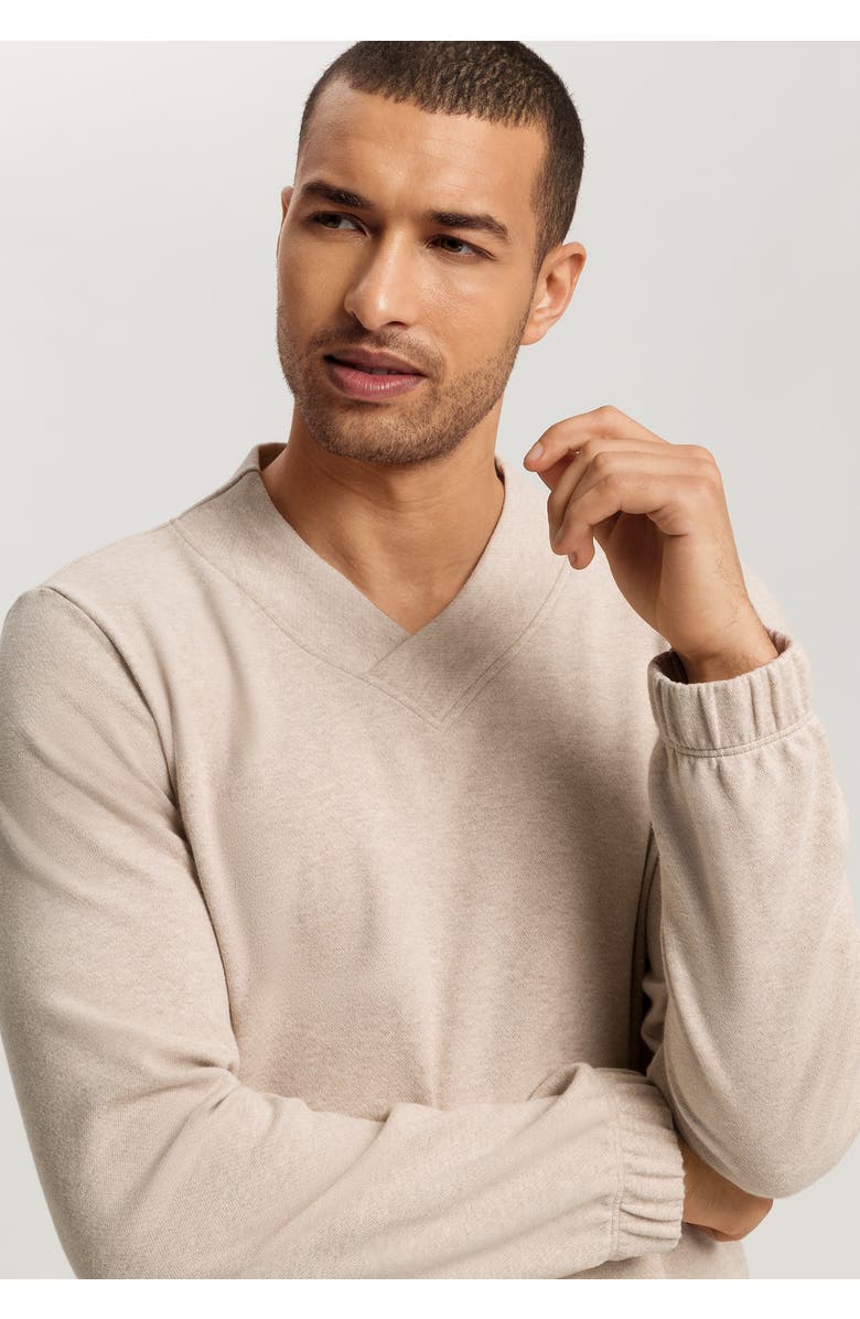 Hanro Cozy Living Organic Cotton Soft Jersey Pullover, Alternate, color, Camel Melange