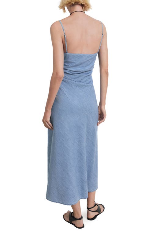 Mango Draped Denim Maxi Dress In Blue