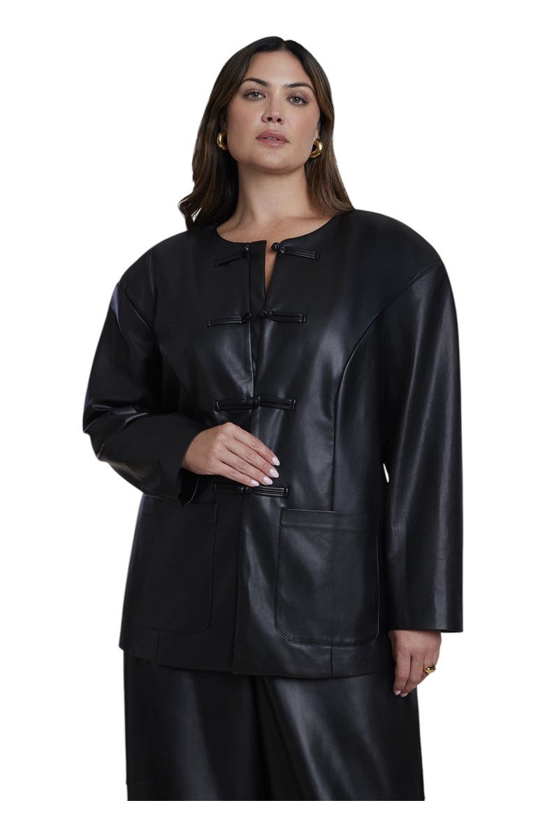 Button Detail Faux Leather Jacket (plus), Main, color, BLACK ONYX