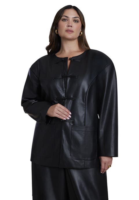 Button Detail Faux Leather Jacket (plus)