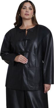 ELOQUII Button Detail Faux Leather Jacket (plus)