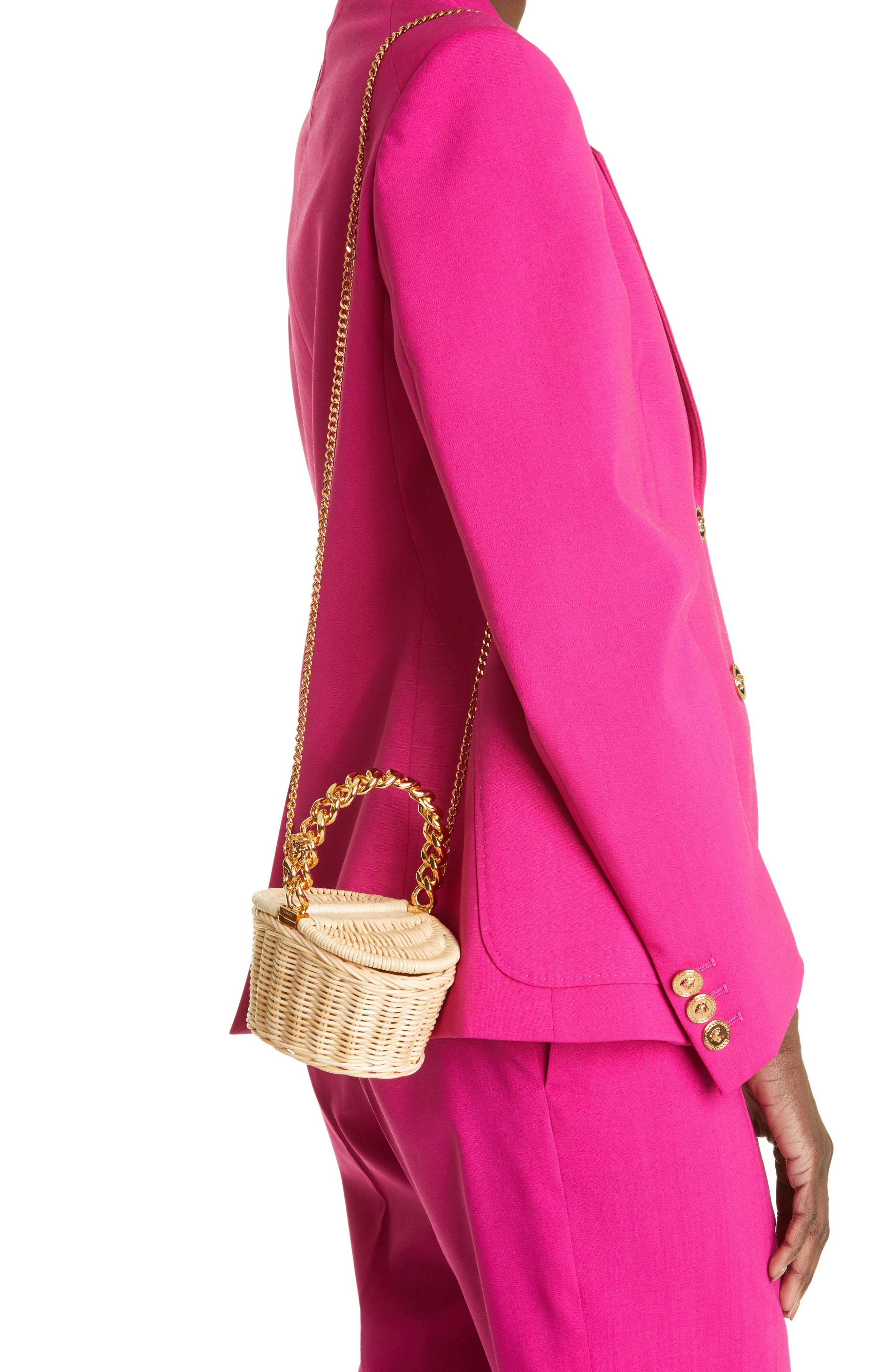 Versace Micro Straw Basket Bag, Alternate, color, 