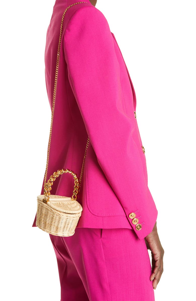 Versace Micro Straw Basket Bag, Alternate, color,