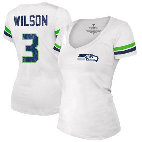 Women's Fanatics Branded Russell Wilson White Seattle Seahawks Fashion Player Name & Number V-Neck T-Shirt