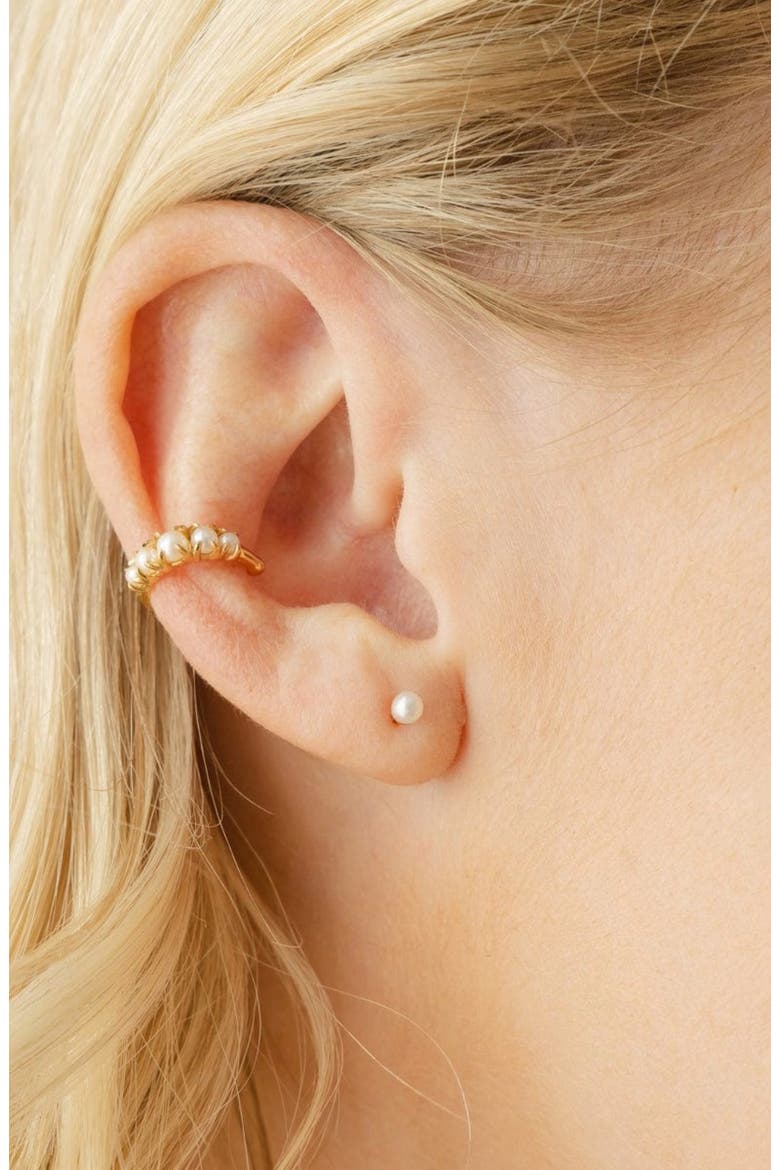 Mini Pearl Stud Earrings, Alternate, color, Gold Vermeil