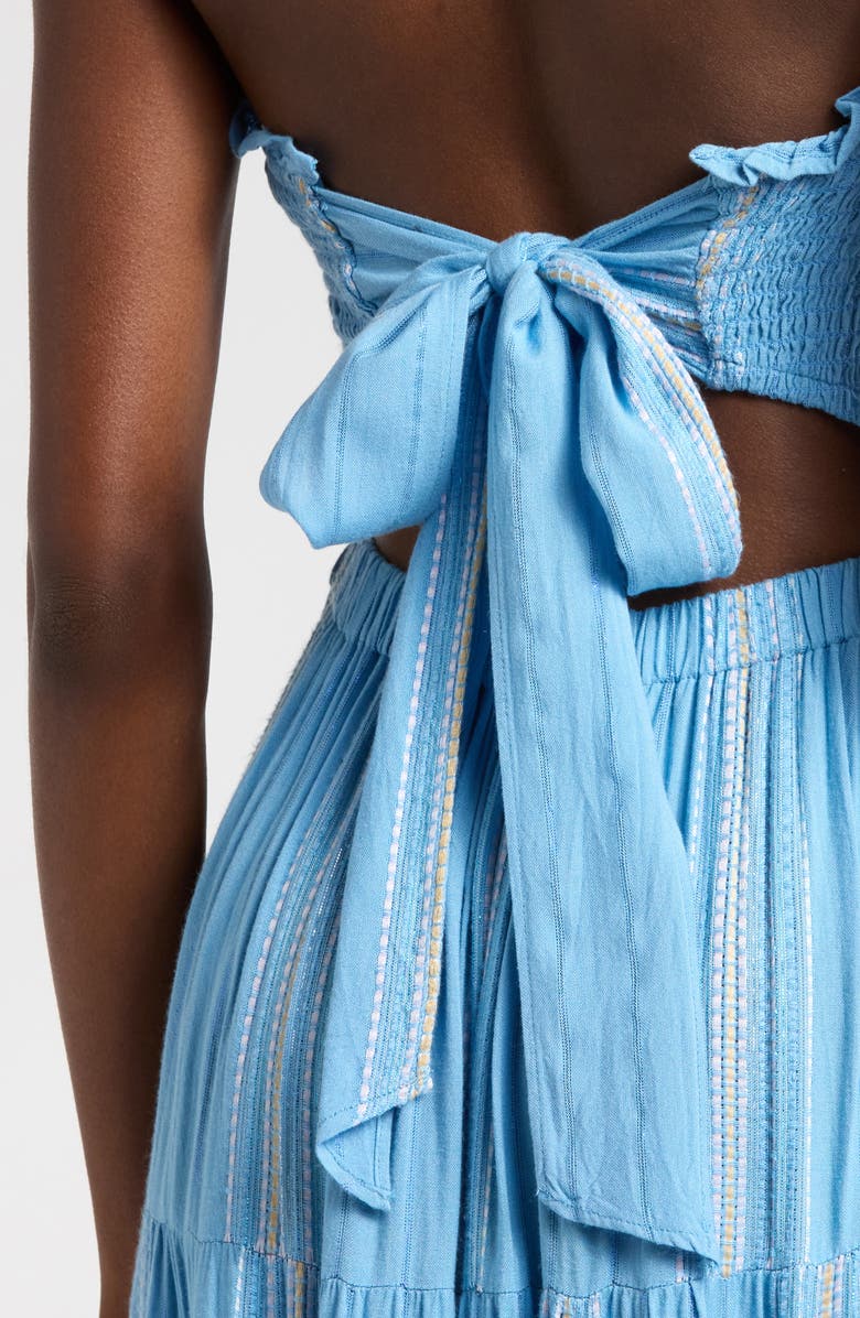 Elan Embroidered Stripe Strapless Tiered Dress, Alternate, color, Blue/ Lilac Stripe