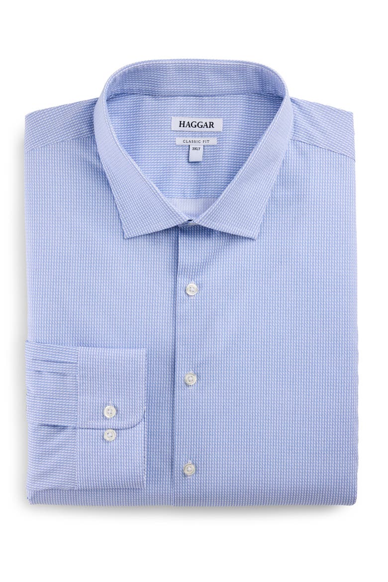 Big & Tall Micro Geometric Patterned Wrinkle-Free Dress Shirt, Main, color, LIGHT BLUE