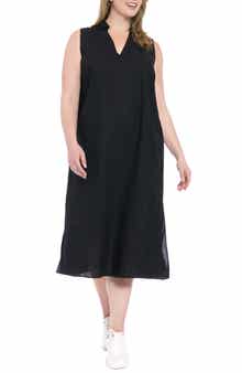 London Times Collared Popover Linen Blend Midi Dress