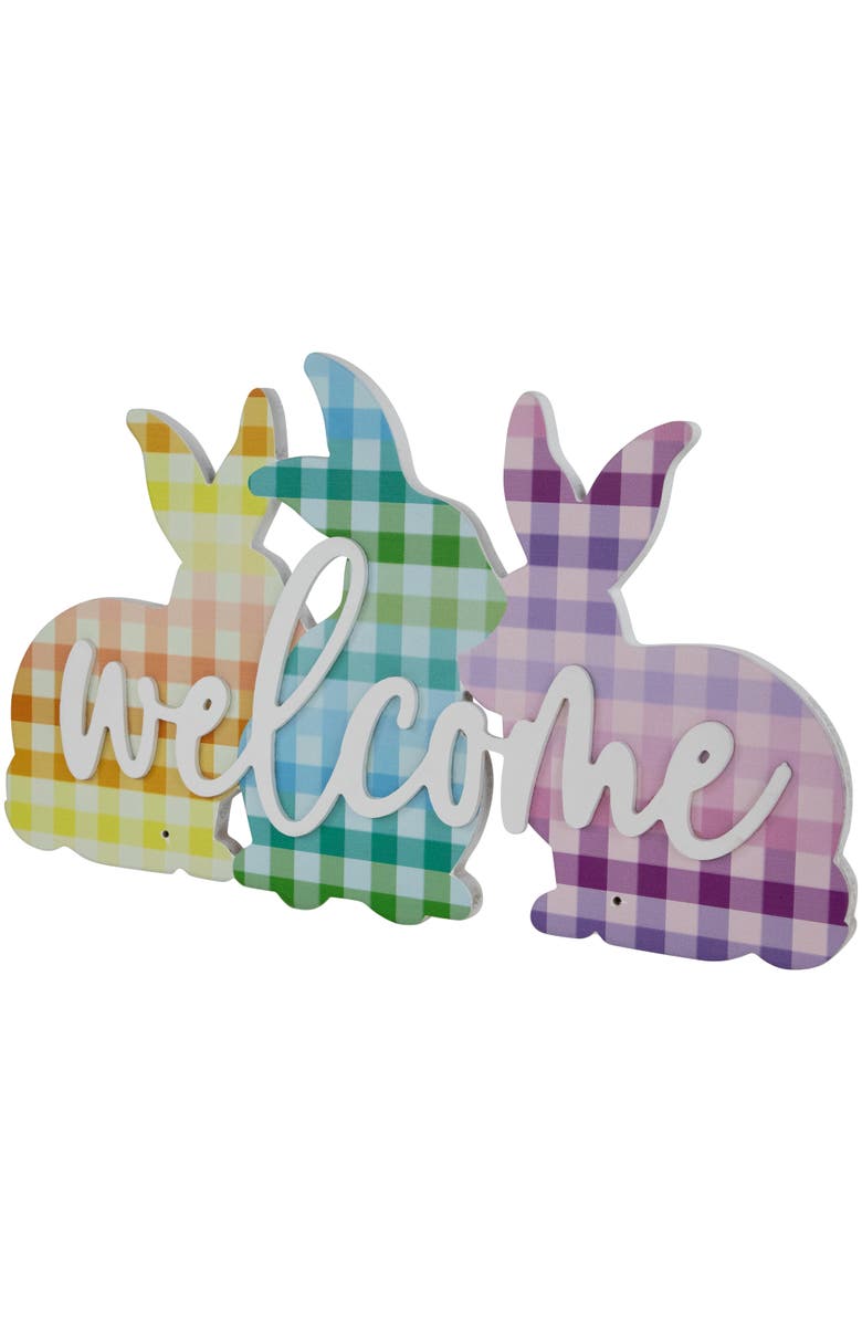 Northlight Gingham Bunnies Welcome Easter Wall Sign - 13.75", Alternate, color, Multi