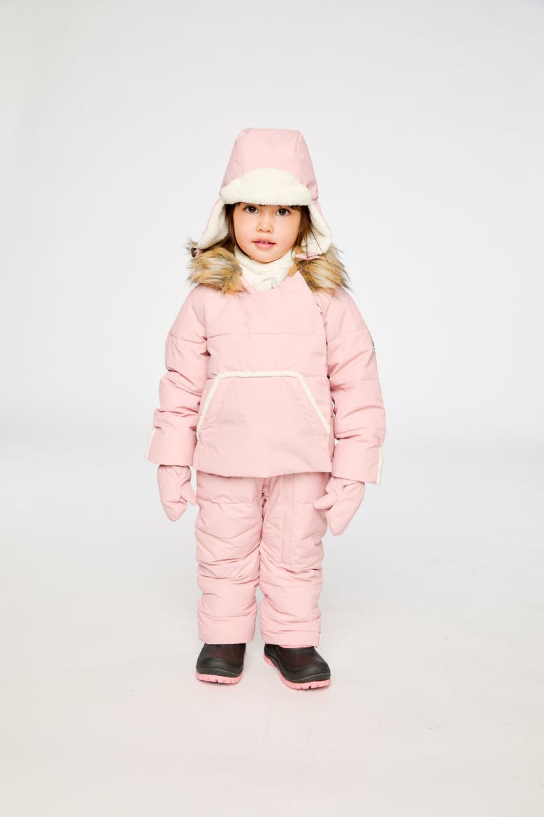 Girl Snug Fleece Neckwarmer One Piece Snowsuit, Alternate, color, Pale Dusty Pink