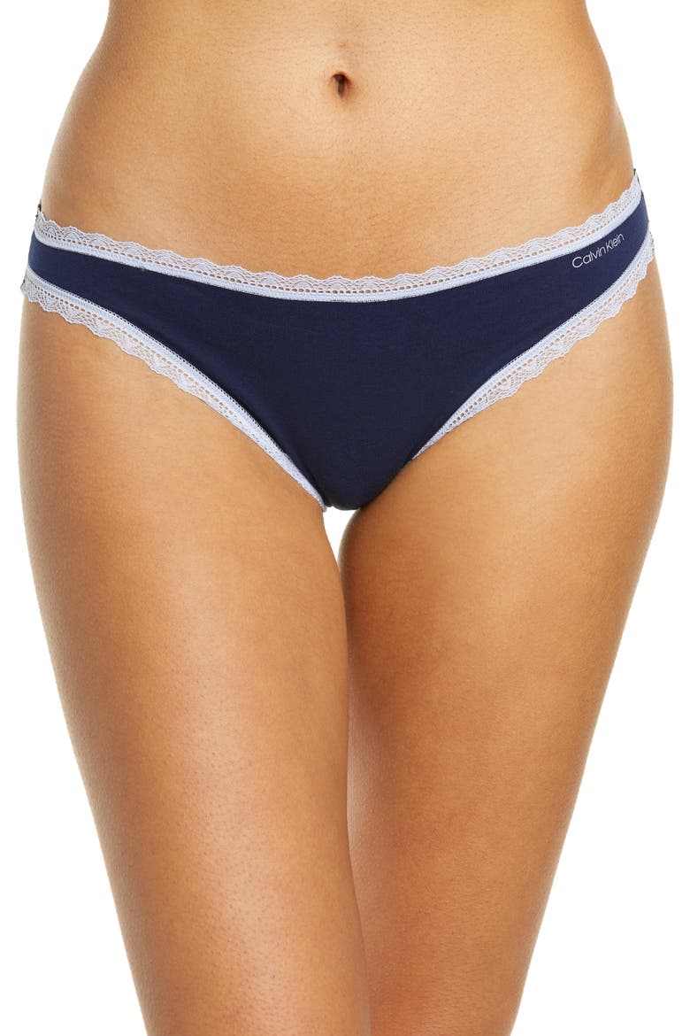 Flirty Lace Trim Bikini, Main, color, NEW NAVY