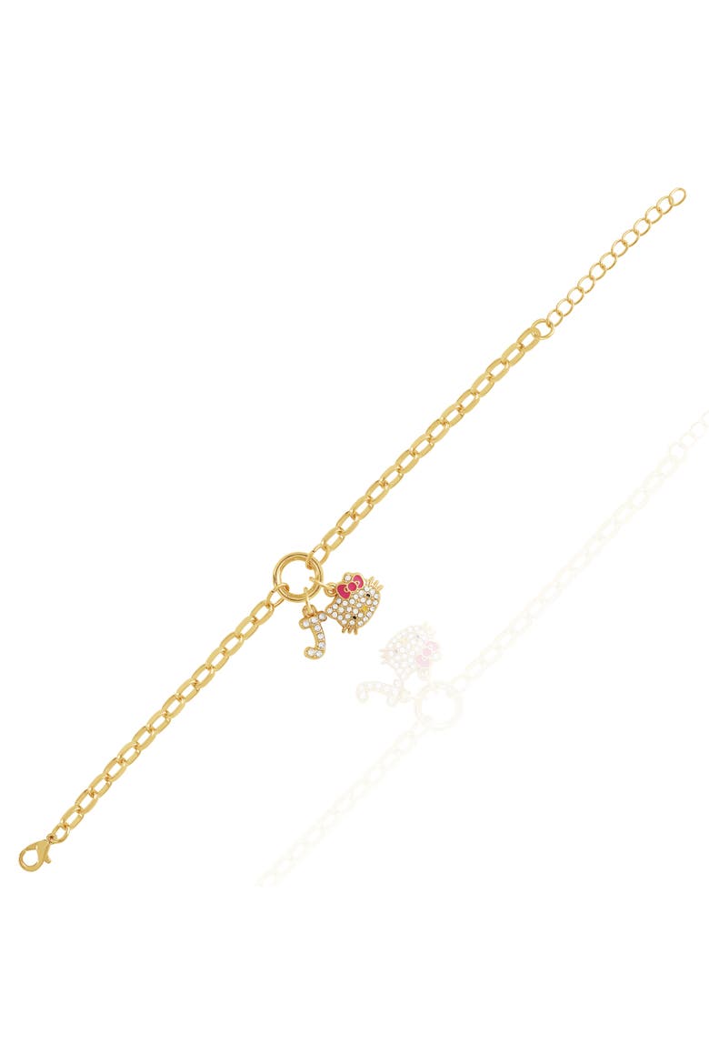 Initial Crystal Charm Bracelet, Gold-Tone, Adjustable, Alternate, color, Gold tone