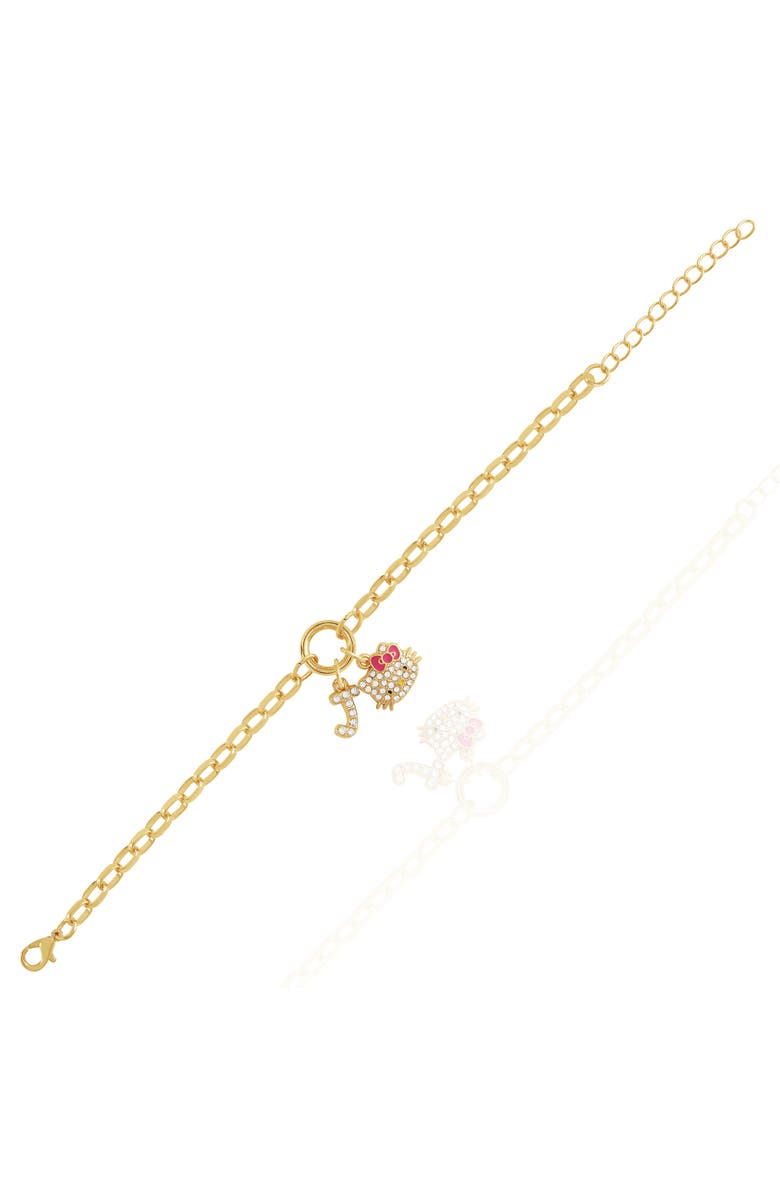 Hello Kitty Initial Crystal Charm Bracelet, Gold-Tone, Adjustable, Alternate, color, Gold Tone
