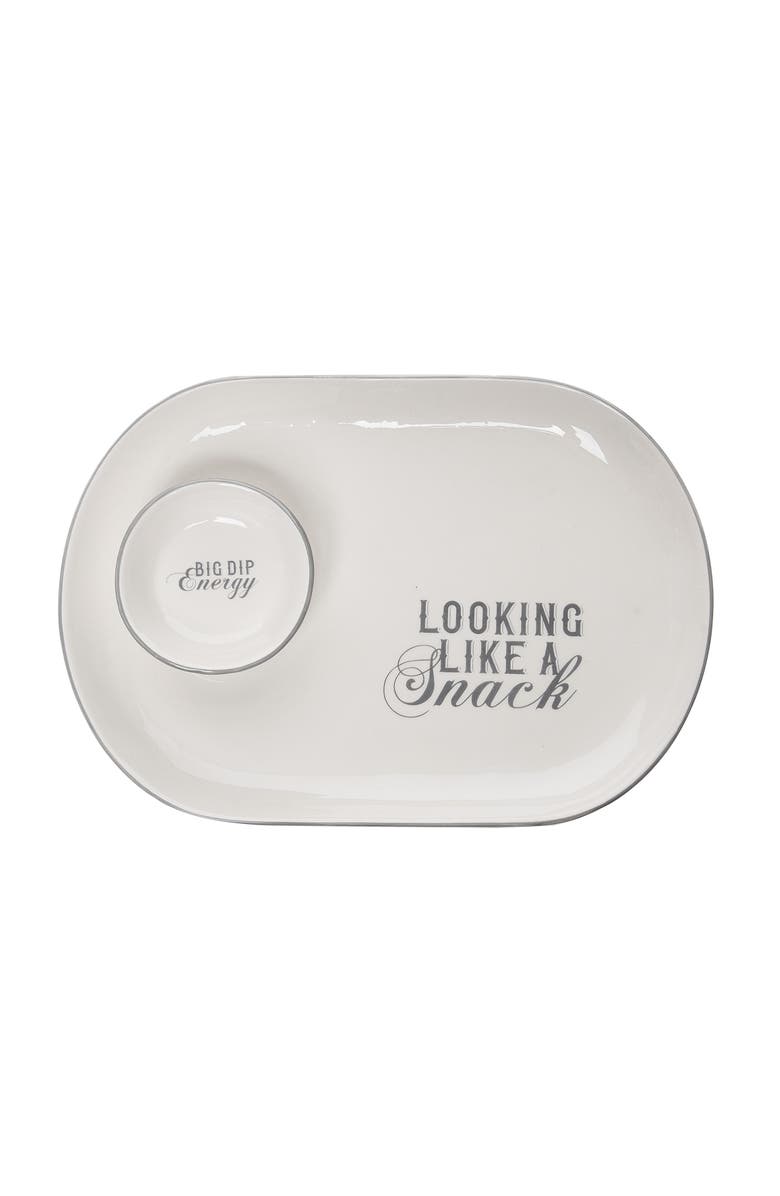 Totalee Gift Big Dip/Snack Chip & Dip Set of 2 Ceramic White, Main, color, White