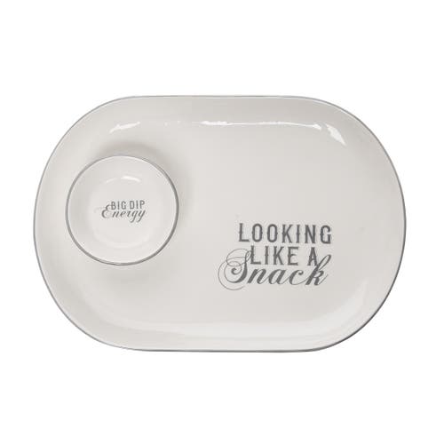 Totalee Gift Big Dip/snack Chip & Dip Set Of 2 Ceramic White