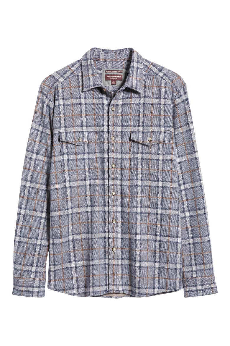 Windowpane Brushed Cotton Blend Button-Up Shirt, Alternate, color, BLUE