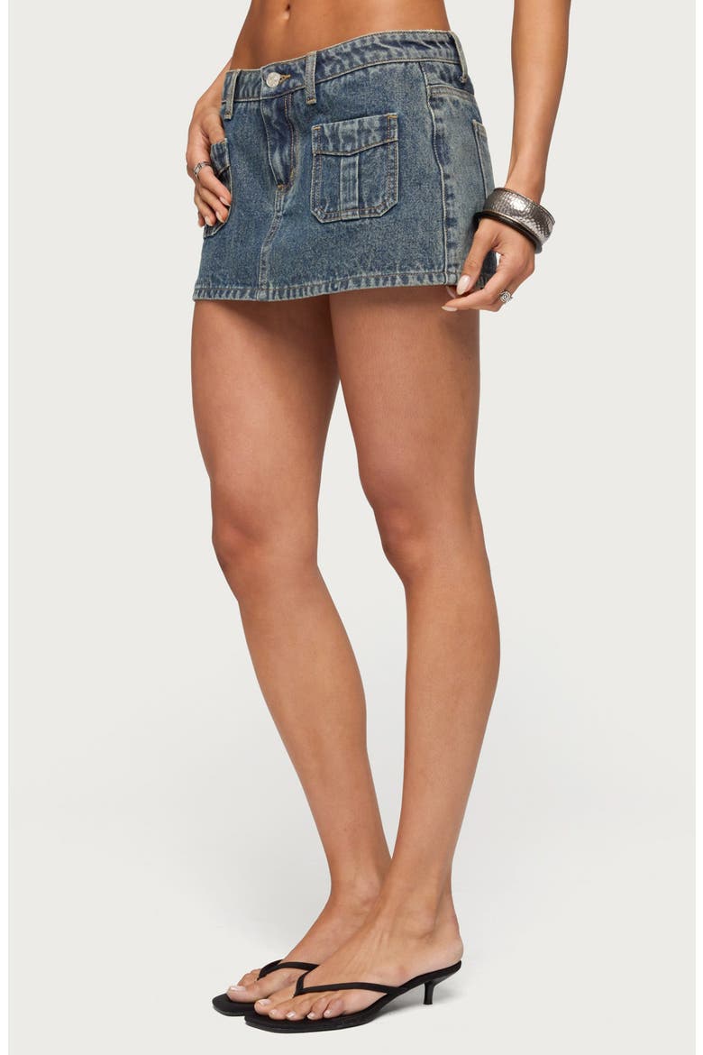 Ayala Washed Cargo Denim Micro Skort, Alternate, color, BLUE-VINTAGE-WASHED