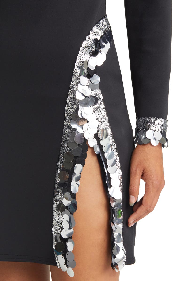 SHO by Tadashi Shoji Sequin Detail Long Sleeve Cocktail Dress, Alternate, color, Black/ Platinum