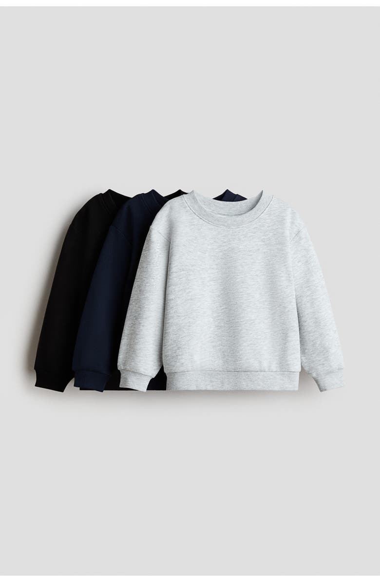 H&M 3-pack Brushed-inside Sweatshirts, Main, color, Black/Navy Blue/Gray Melange
