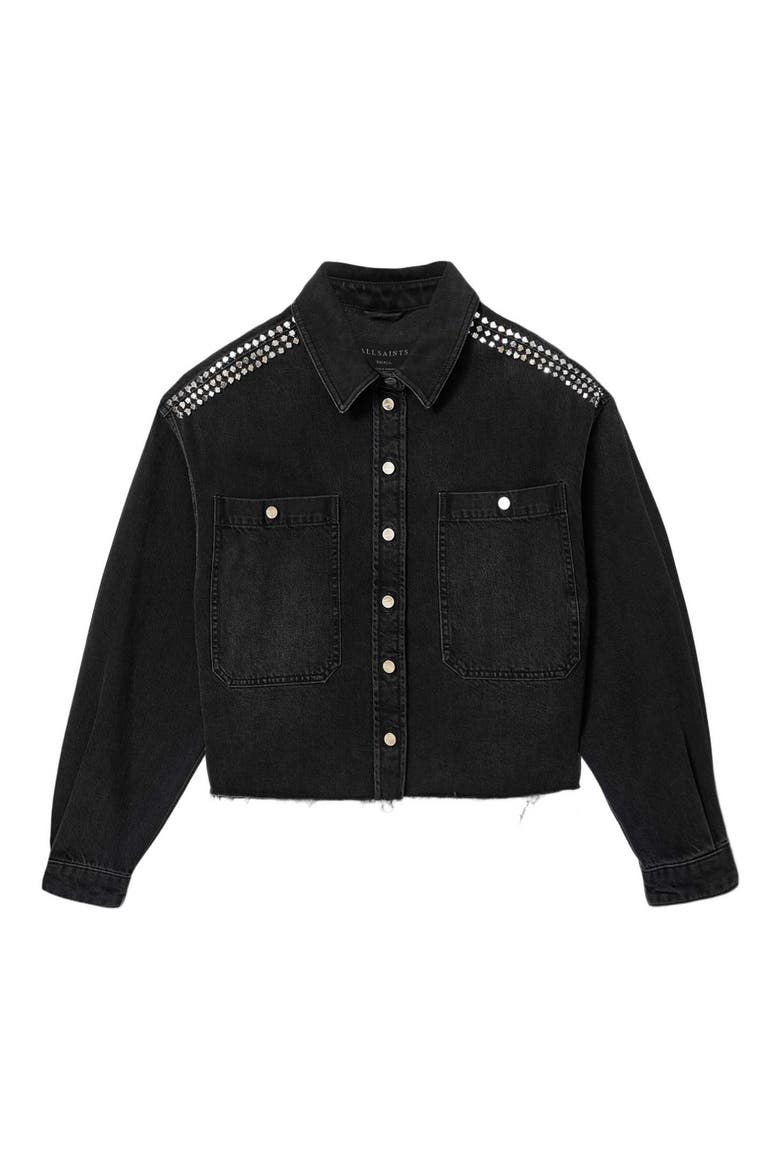 Nicky Stud Denim Jacket, Alternate, color, WASHED BLACK