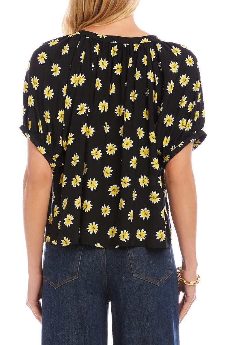 Karen Kane Floral Button-Up Peasant Top, Alternate, color, Black Print