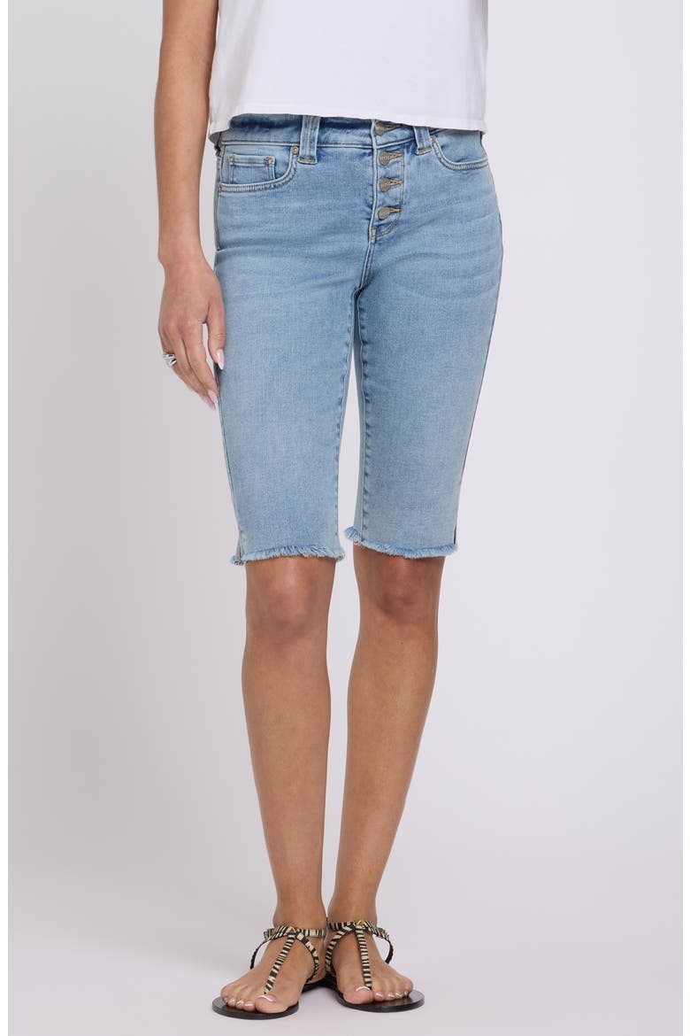Sophie Bike Fray Hem Denim Shorts, Main, color, MIST SPRINGS