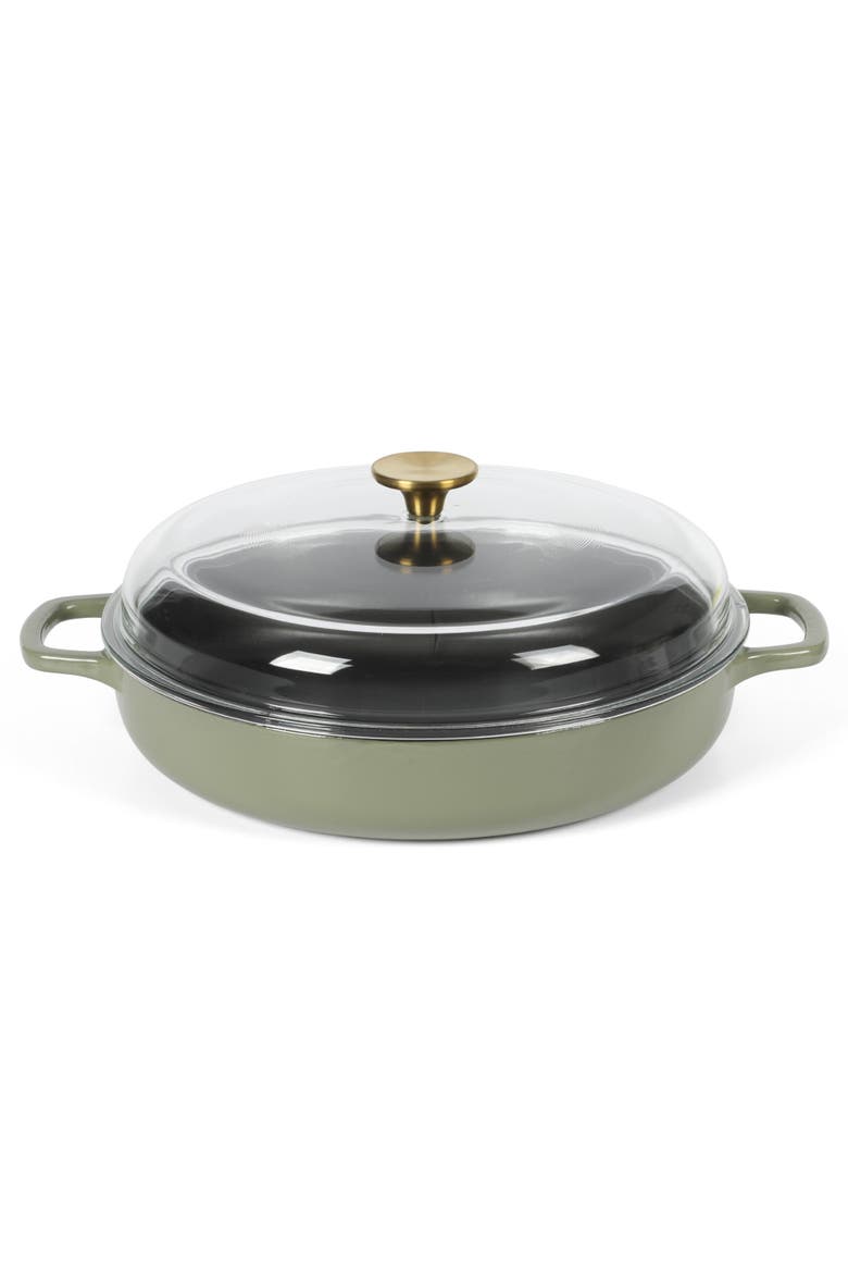 Enameled Cast Iron 7-in-1 Multipurpose Braiser Pan with Borosilicate Glass Lid, Main, color, Green
