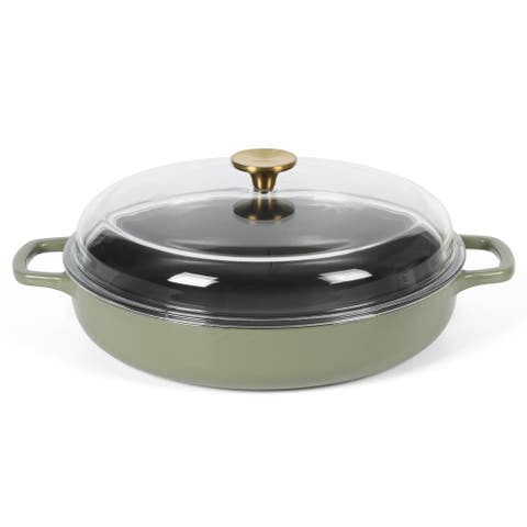 Enameled Cast Iron 7-in-1 Multipurpose Braiser Pan with Borosilicate Glass Lid