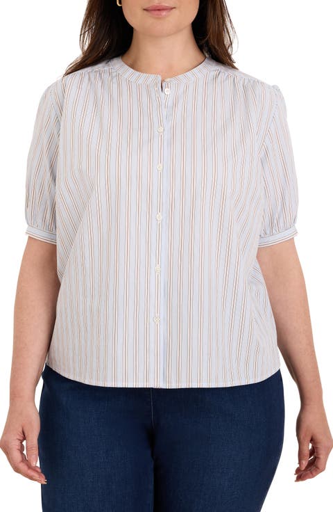 Eton Striped Band Collar Shirt